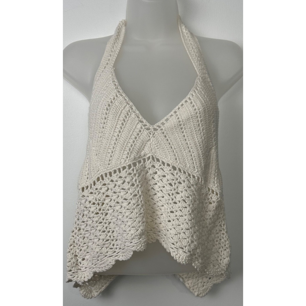 Olivaceous Crochet Halter Top Size S Boho Festival Concert Button D52